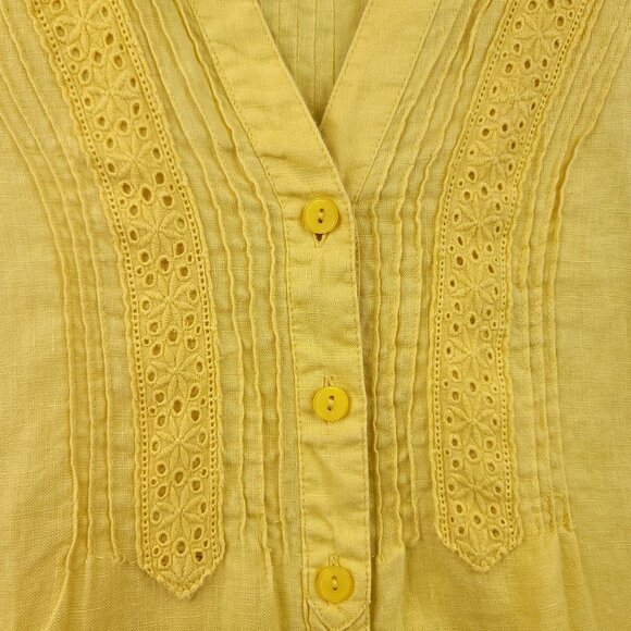 JM Collection Butter Yellow Linen Button-Up Embroidered Details Plus Size 22W - Picture 3 of 13